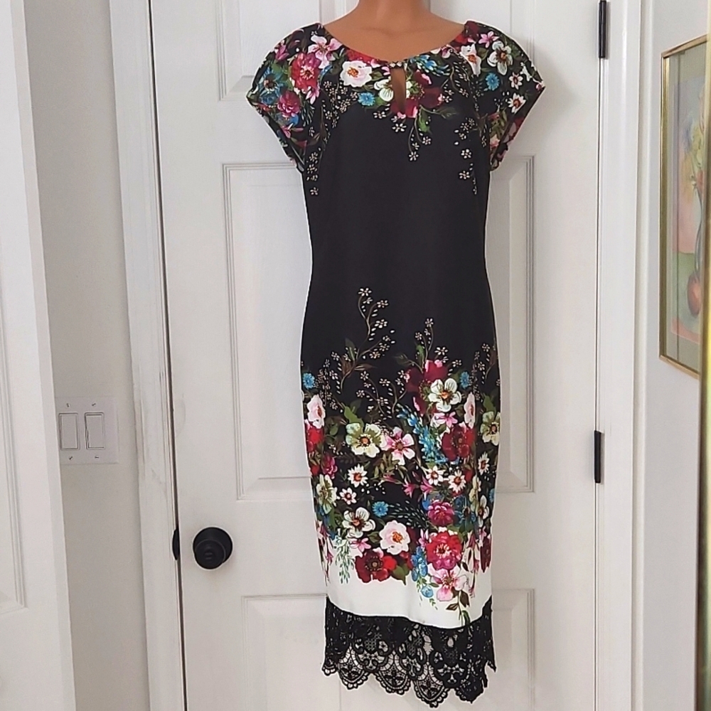 New York & Company midi, floral, lace dress. L